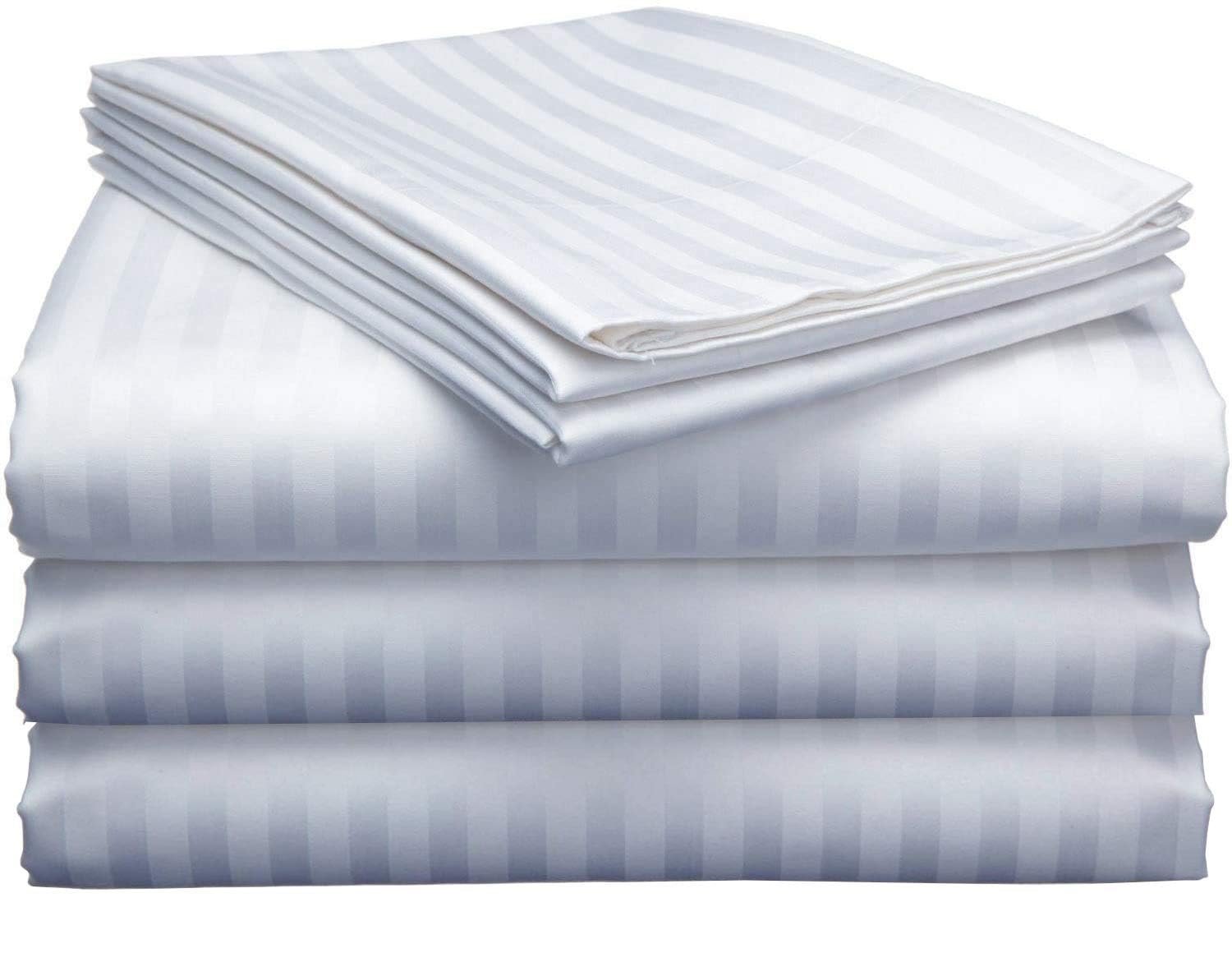 Bedsheet (Fitted) Cotton Blend – Striped – White